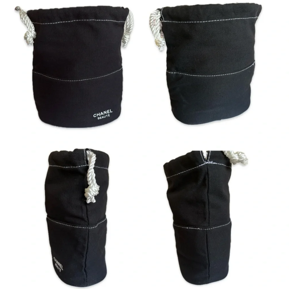 EUC Lot of 2x [Chanel] Black Canvas Drawstring Pouch Makeup Jewelry Bags - Picture 8 of 10